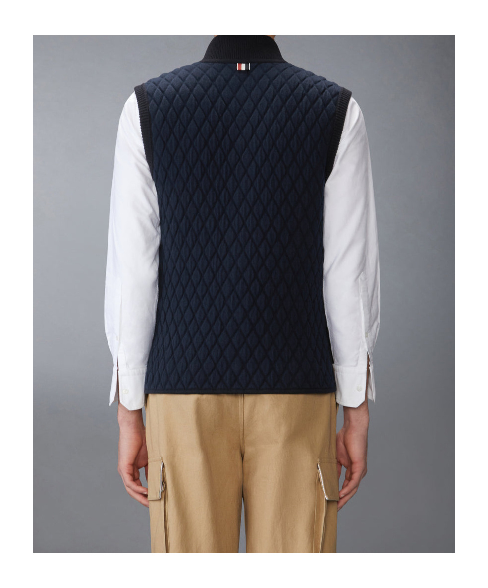 Thom Browne Rwb Stripe-detail Quilted Vest In Blue