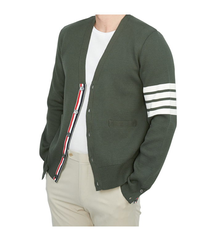 Thom Browne Cotton Crepe V-neck Cardigan In Black