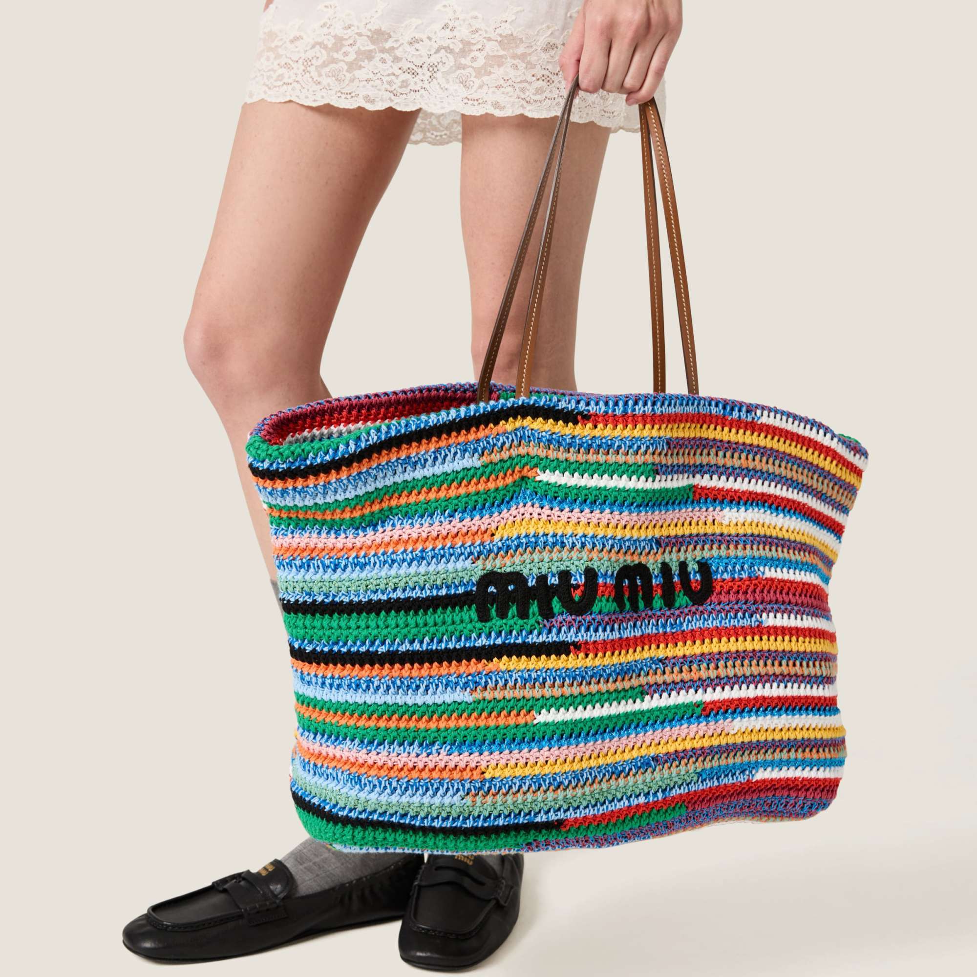 Miu Miu Crochet Tote Bag In Multicolor