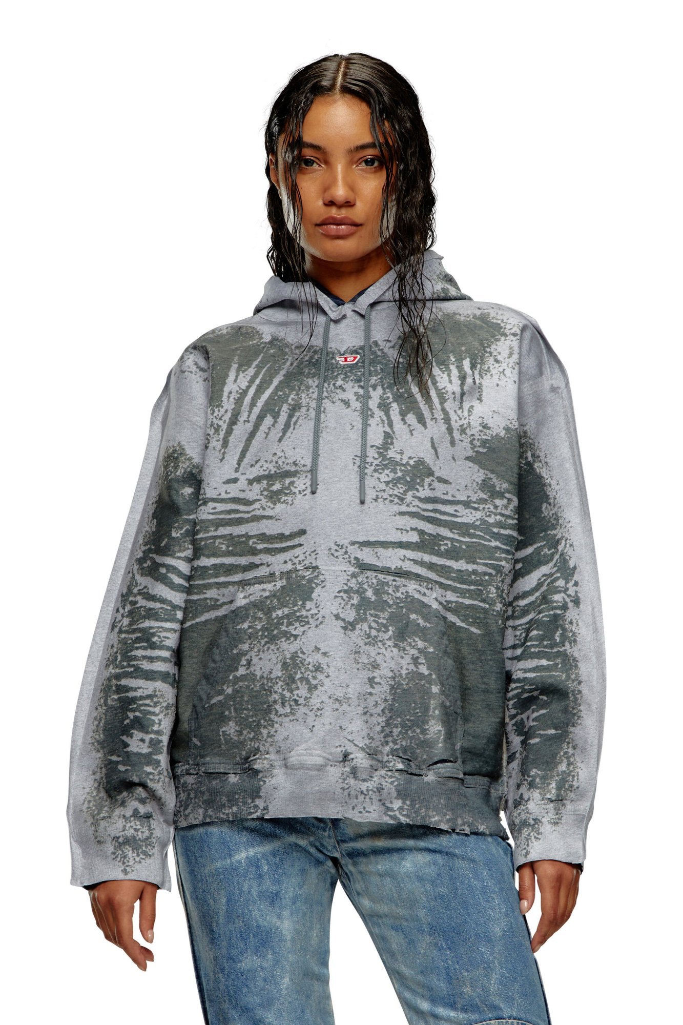 Diesel D-um-rib-s Peel-off Hoodie In Gray