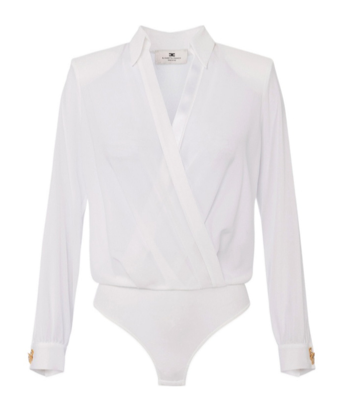 Elisabetta Franchi White Georgette Body Shirt With Cufflinks In White
