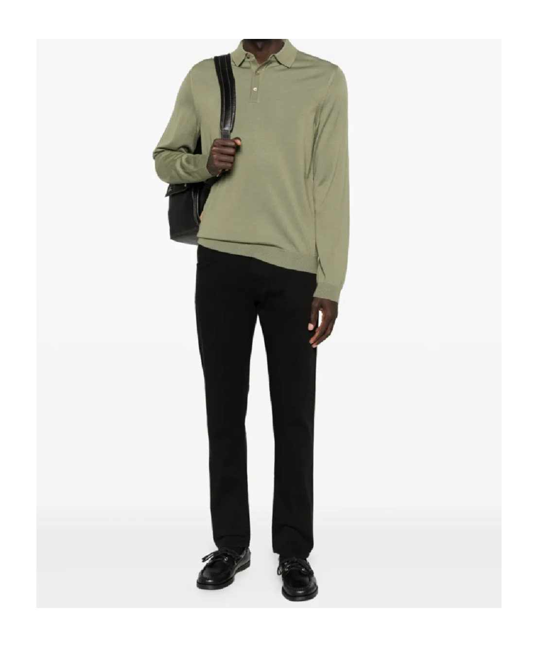 Hugo Boss Long-sleeve Polo Shirt With Classic Collar In Green