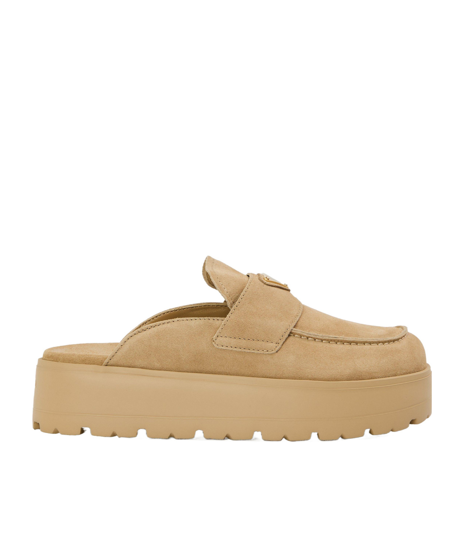 Prada Suede Platform Mules With Lugged Sole In Nude