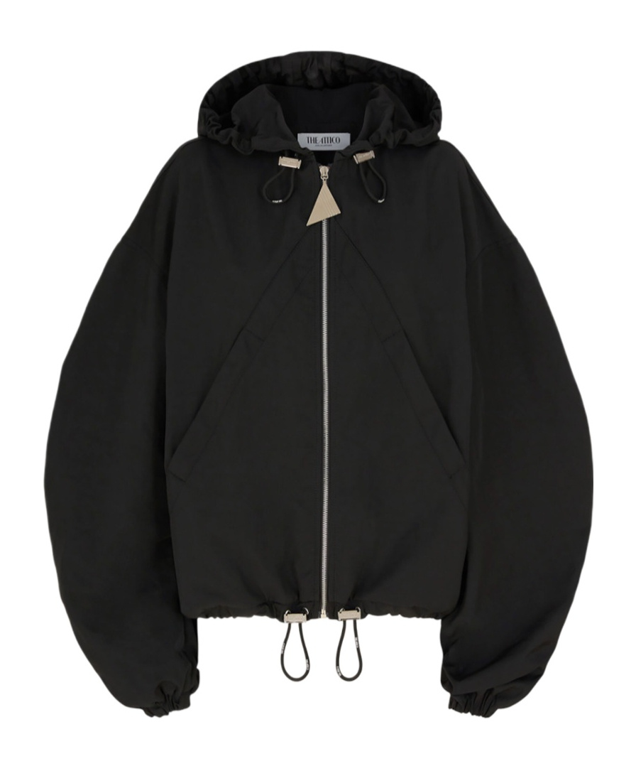 Attico Oversized Black Hooded Bomber Jacket In Black