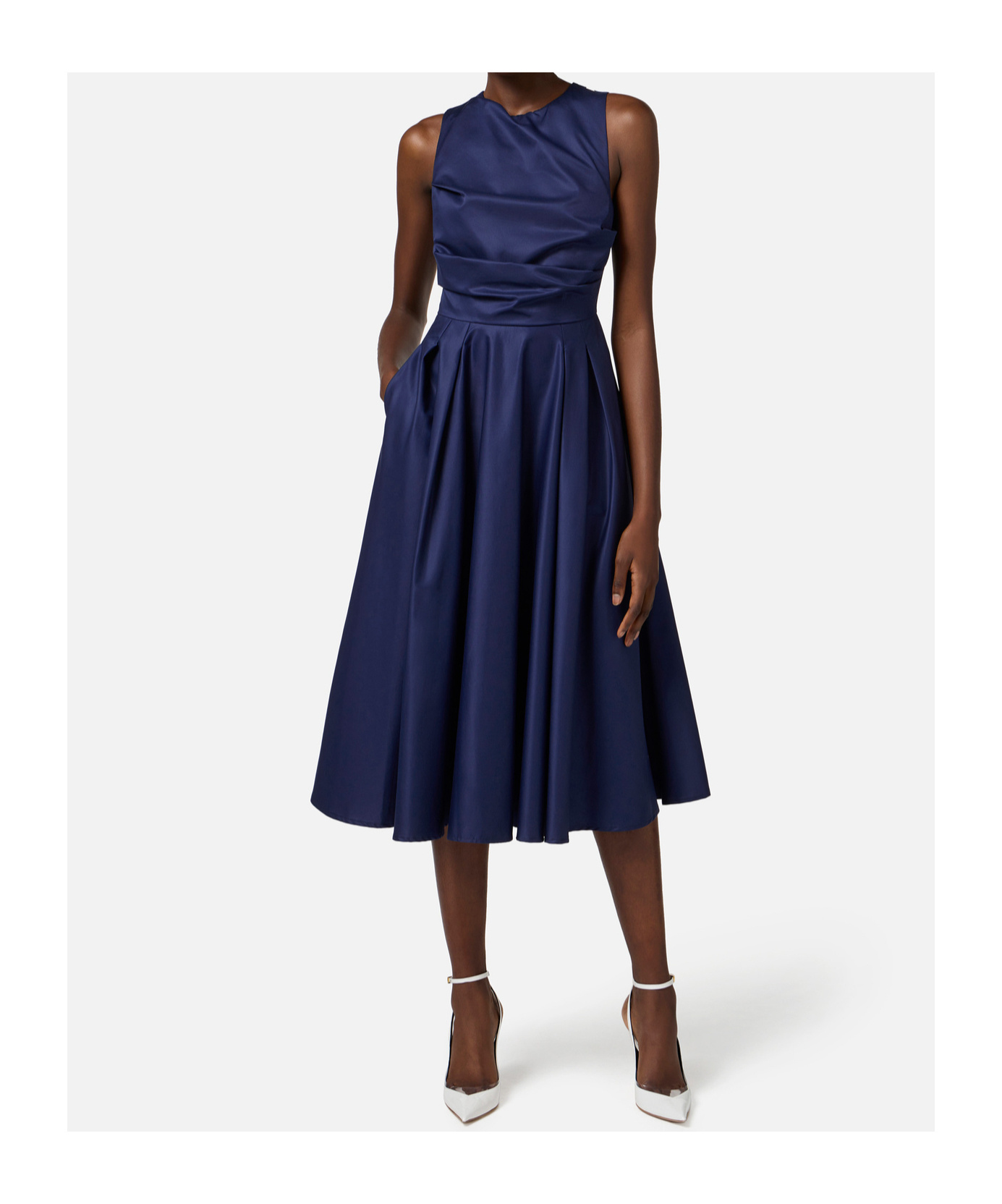 Shop Elisabetta Franchi Draped-bodice Dress In Blue