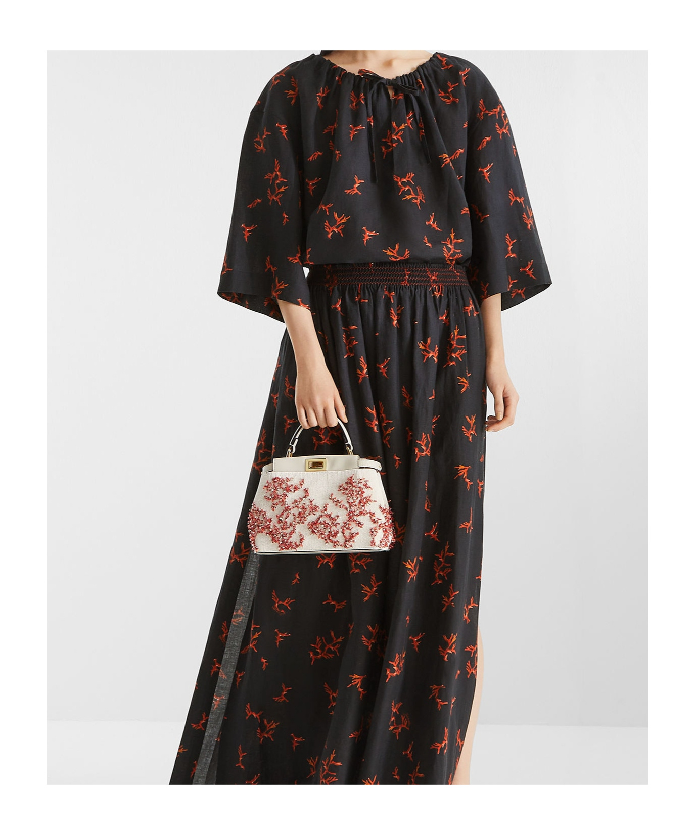 Fendi Sea Garden Coral Red And Camellia Embroidered Bag