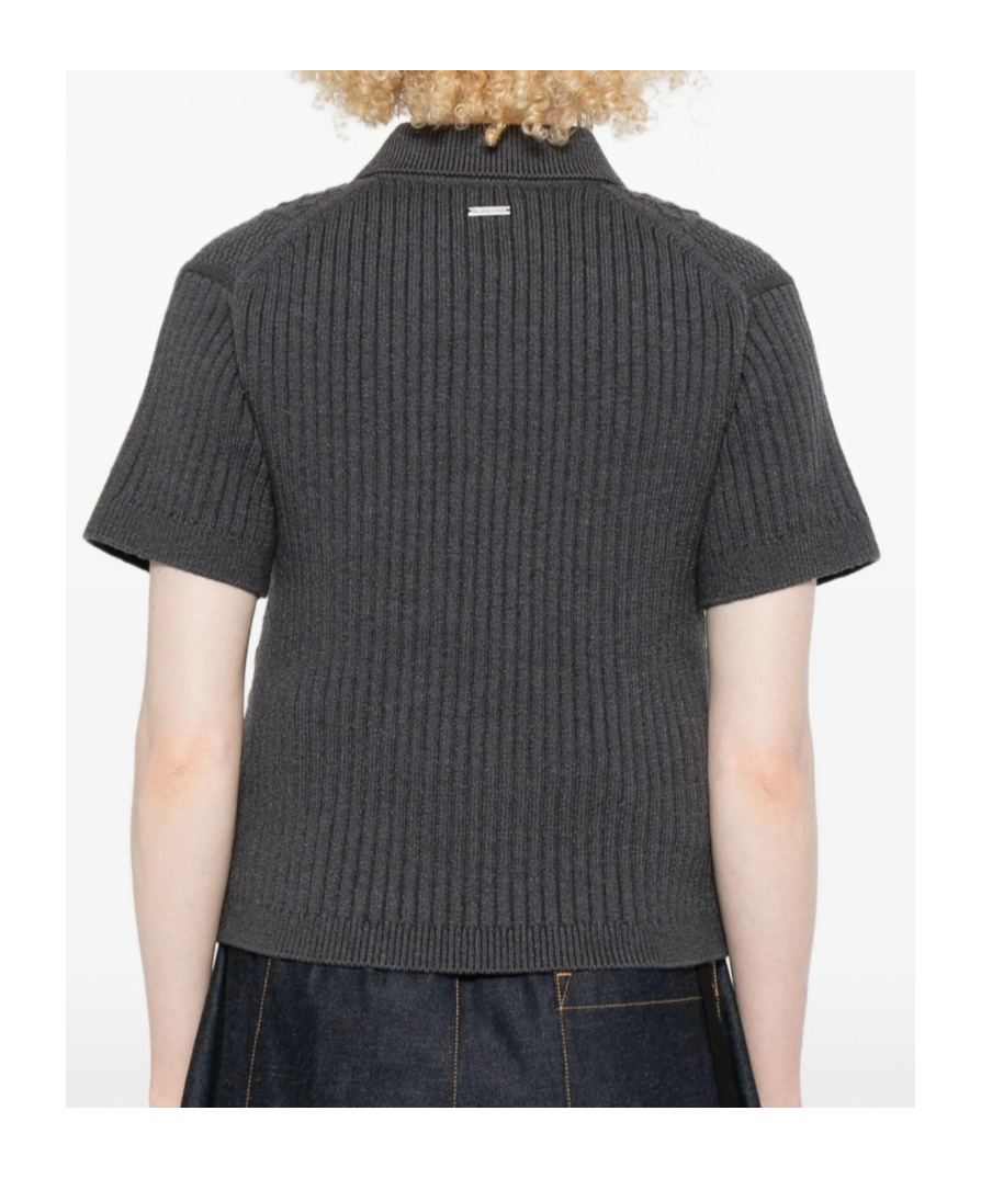 Jw Anderson Cable-knit Polo-neck Polo Top In Gray