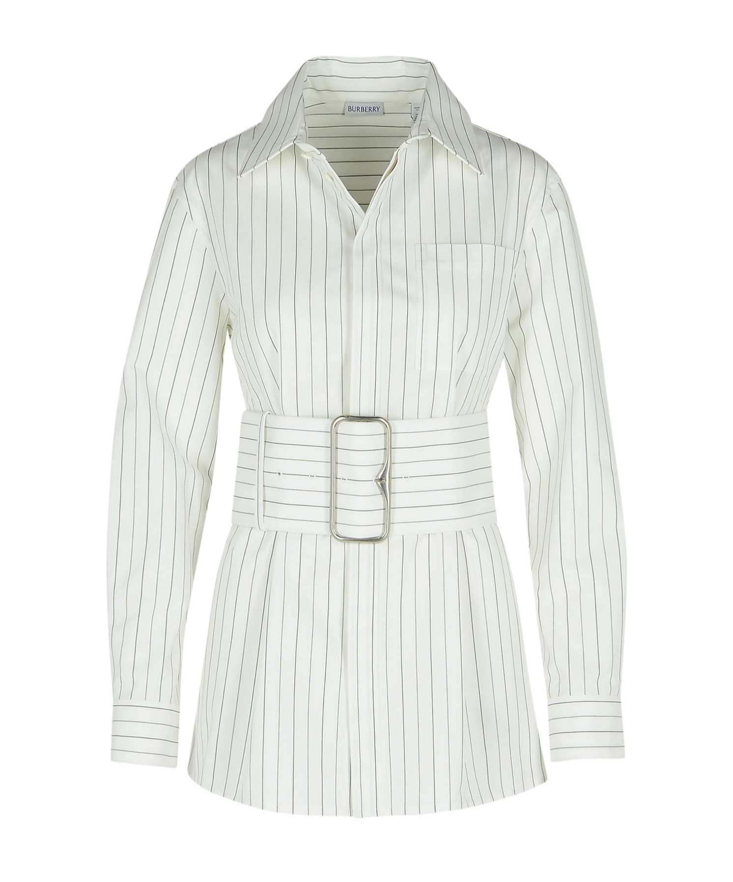 Burberry Belted Pinstriped Cotton-poplin Shirt In White