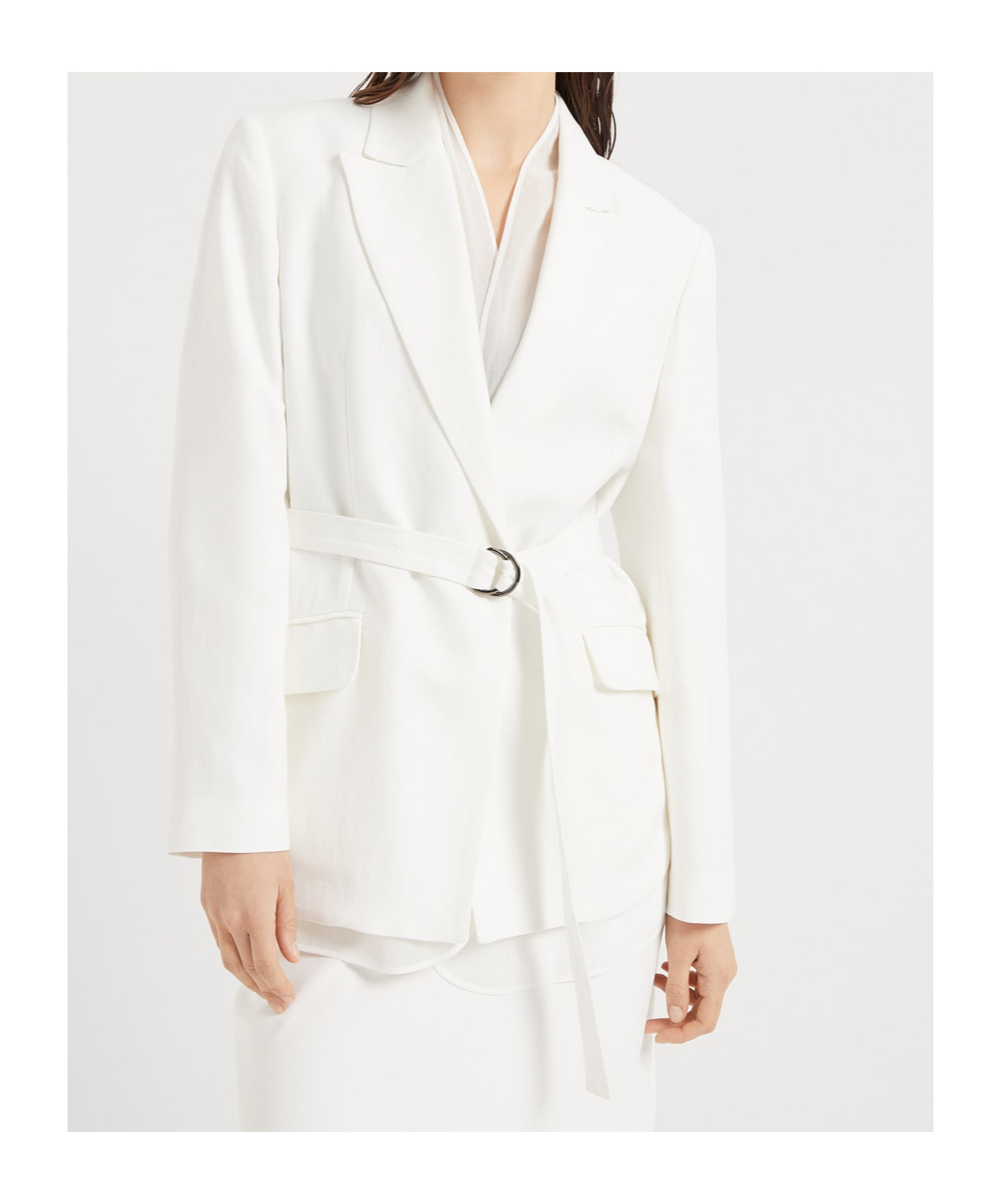 Brunello Cucinelli Women Linen Jacket With Belt And Precious Details In White