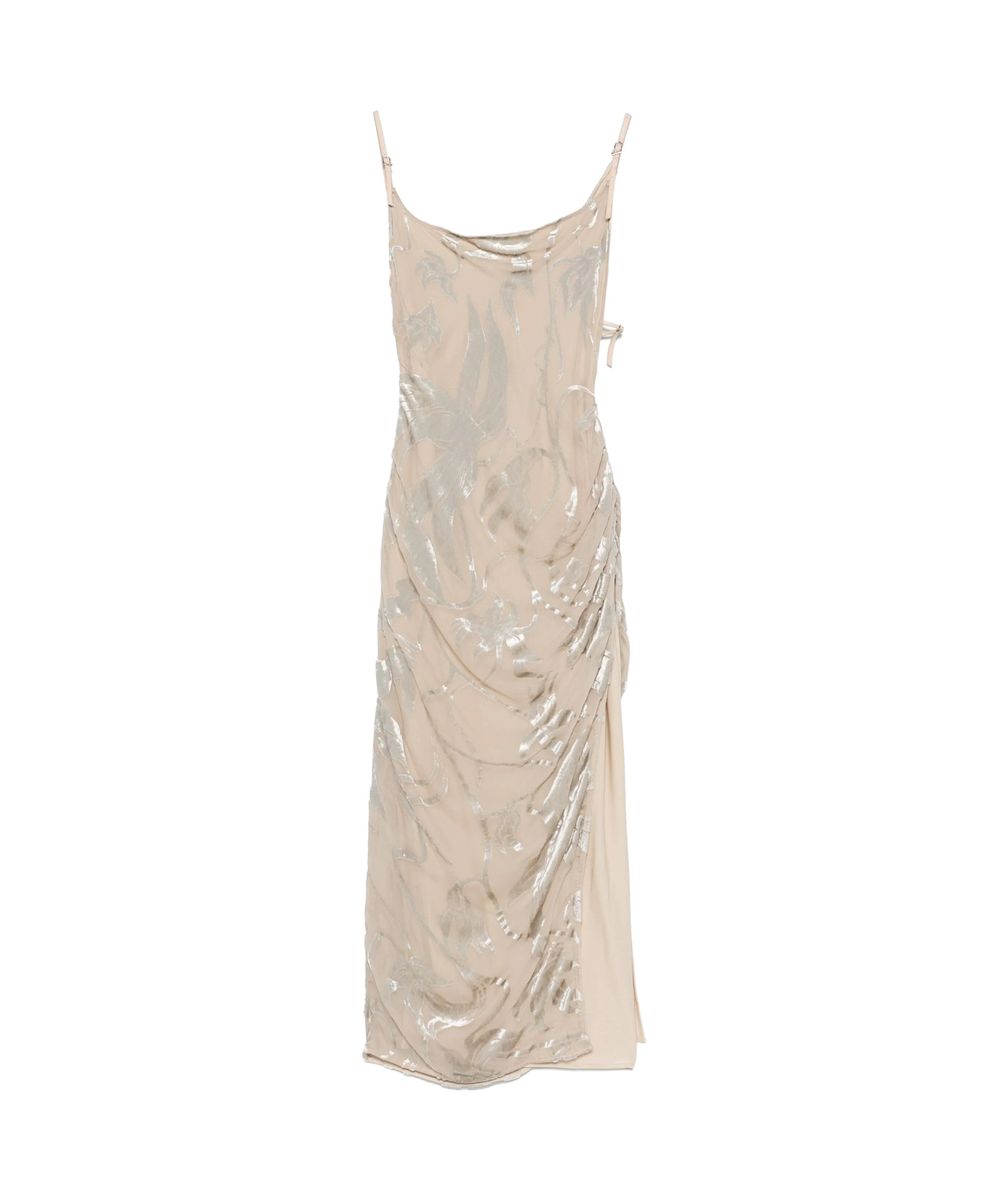 Mugler Floral-velvet Asymmetric Gown In Nude