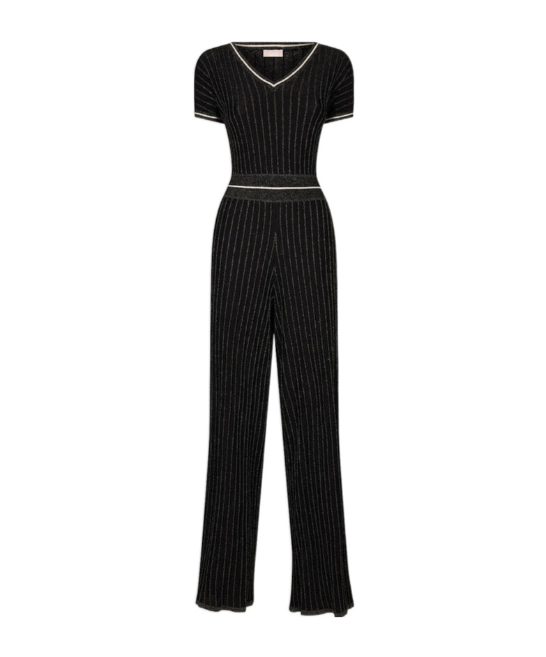 Liu •jo Short-sleeved Knitted Jumpsuit In Black