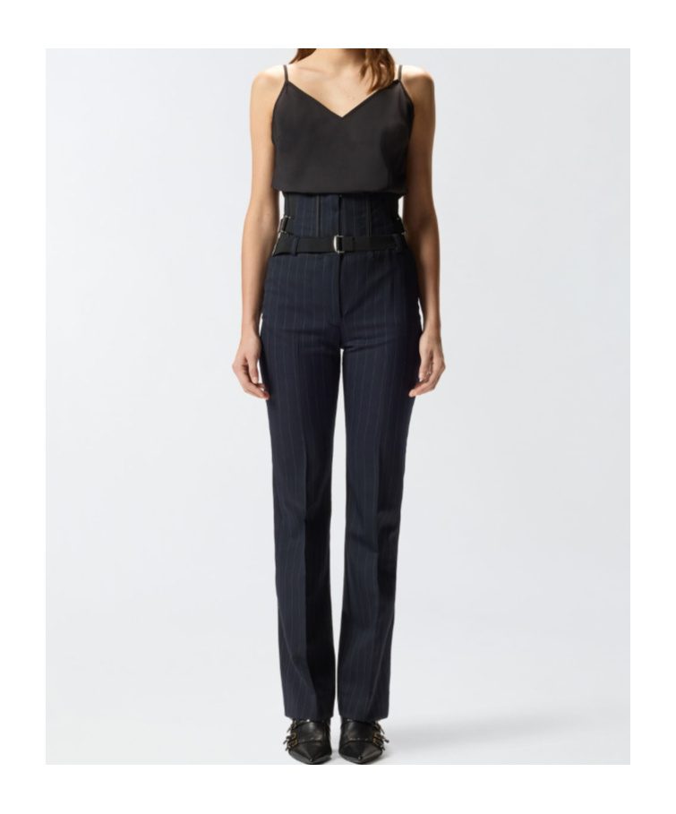 Pinko Pinstripe Poly Wool Bustier Trousers In Multi