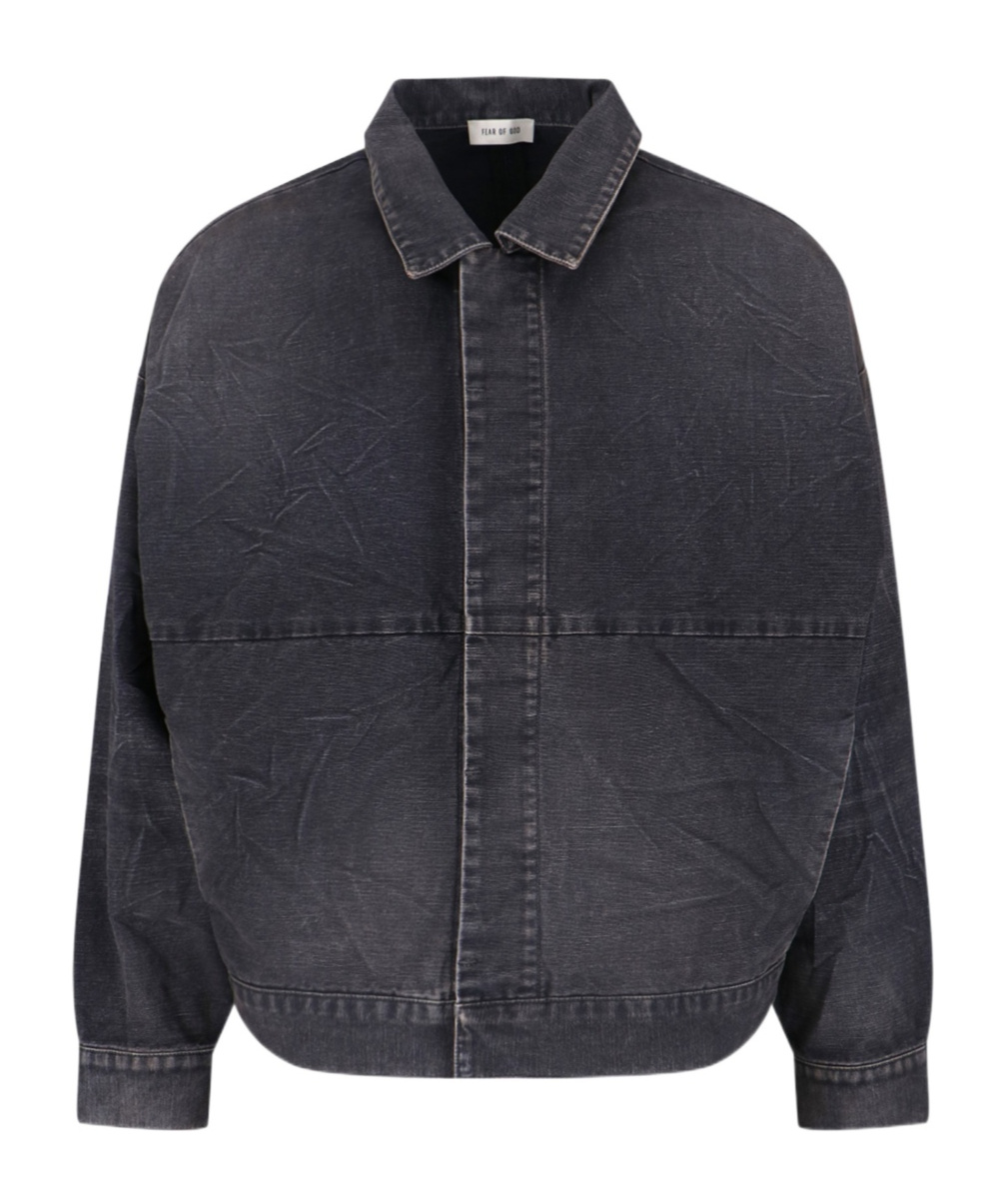 Fear Of God Mens Washed Black Utility Cropped Denim Jacket In Gray
