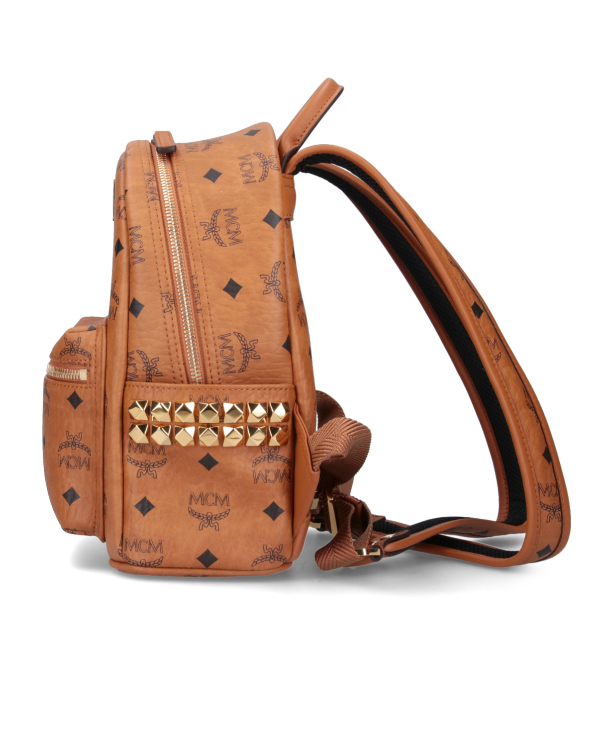 Mcm Stark Side Studs Zipped Backpack In Brown