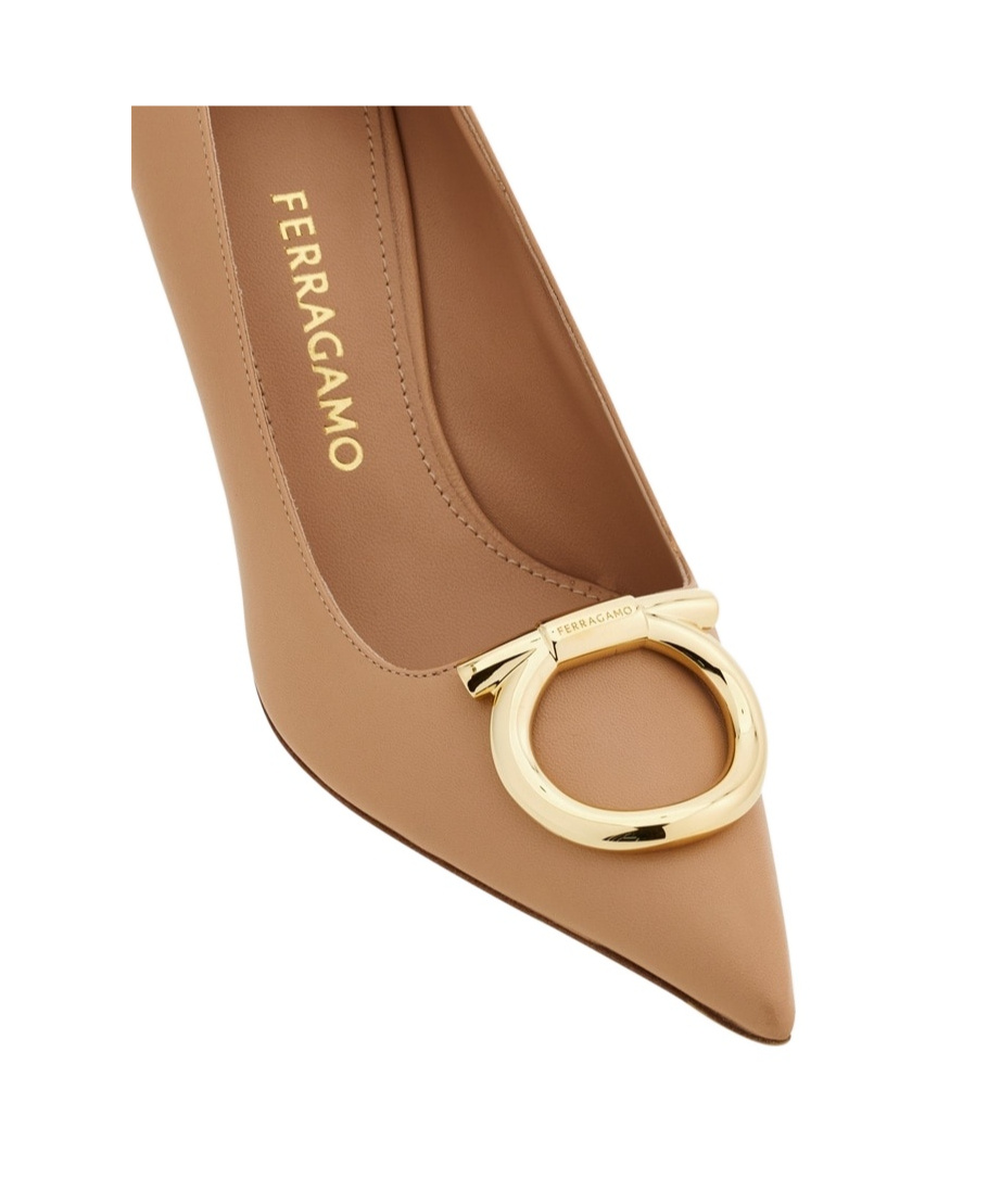Ferragamo Buckle-detail Pointed-toe Pumps In Brown