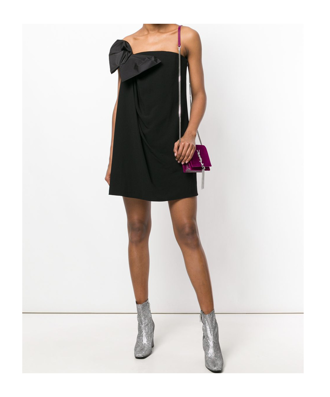 Saint Laurent Bow-embellished Strapless Crepe Dress In Black