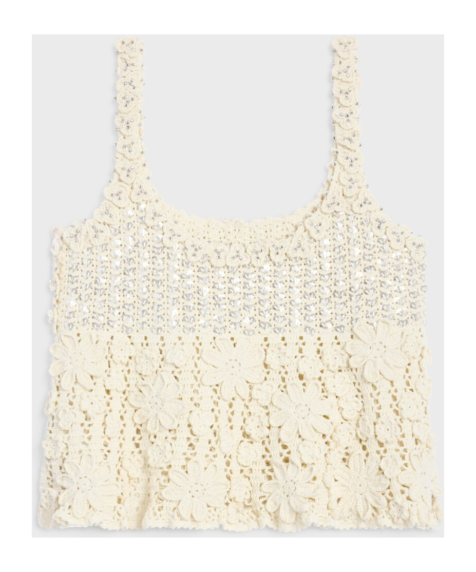 Celine Embroidered Crop Top In Crocheted Cotton