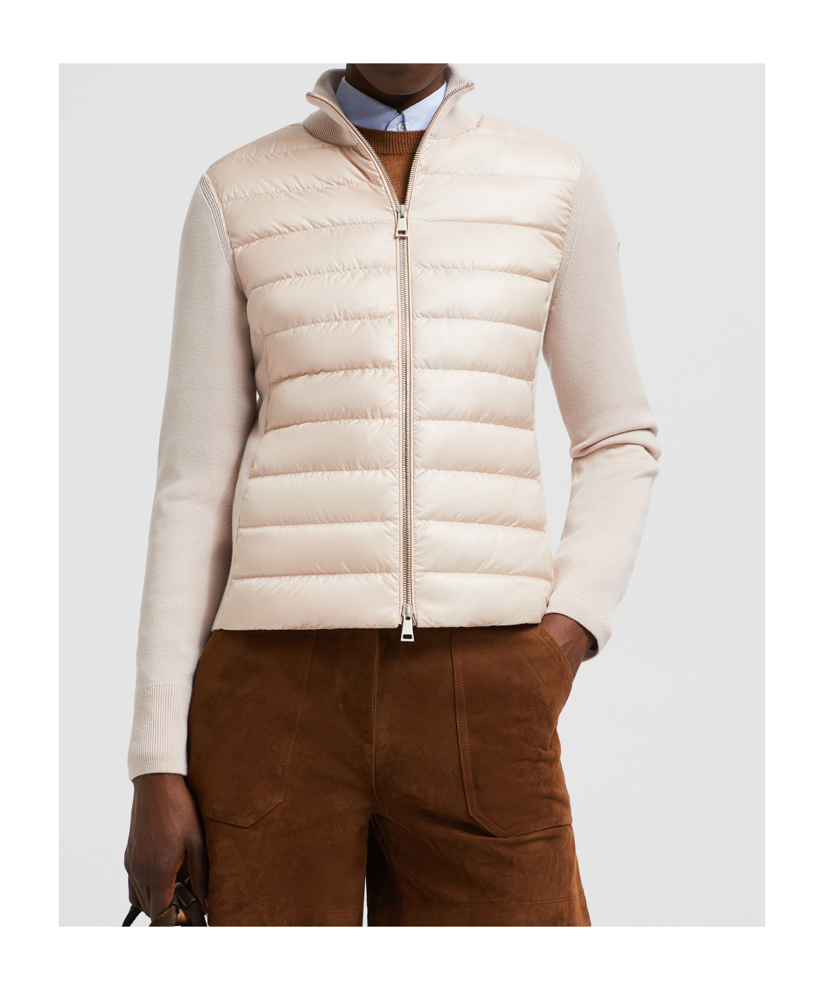 Shop Moncler Padded Wool Zip-up Cardigan In Pink