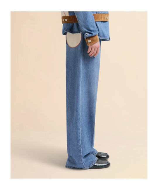 Marni Blue Denim Trousers With Velvet Waistband In Brown
