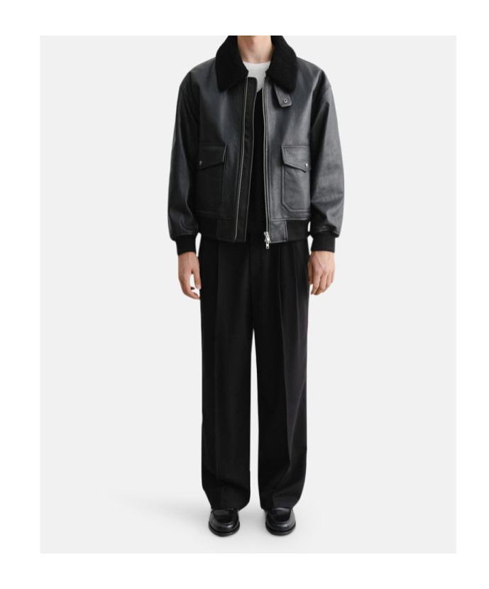Dunst Shearling Collar Leather Jacket In Black