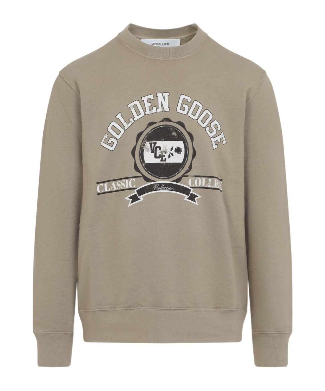 Golden Goose College Print Crewneck Cotton Sweatshirt In Neutral