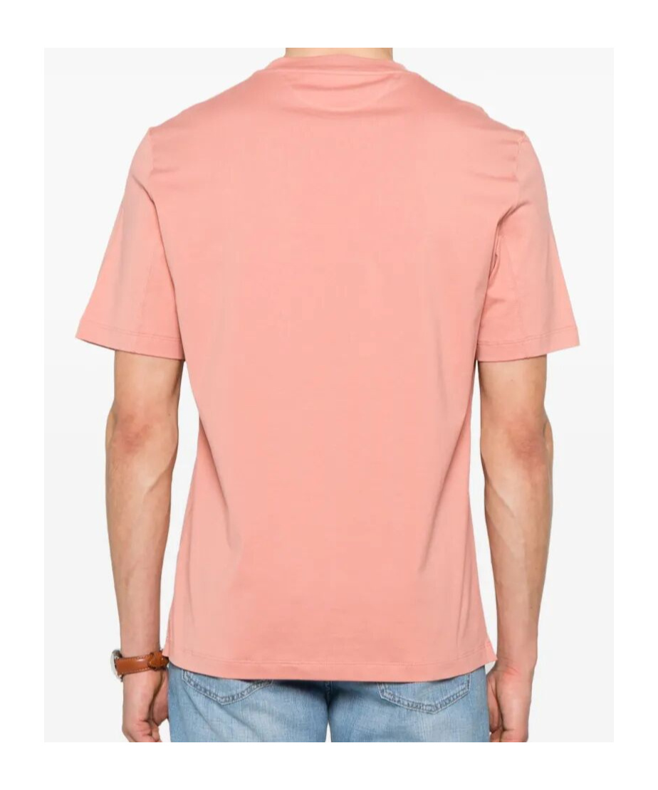 Brunello Cucinelli Men Crew Neck T-shirt With Faux-layering In Pink
