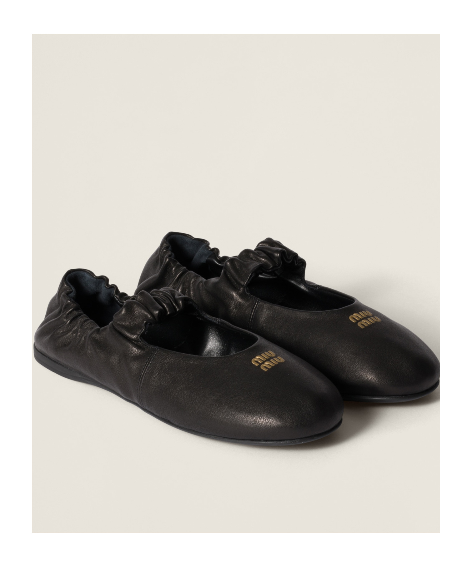 Miu Miu Ruched Nappa Leather Ballet Flats In Black