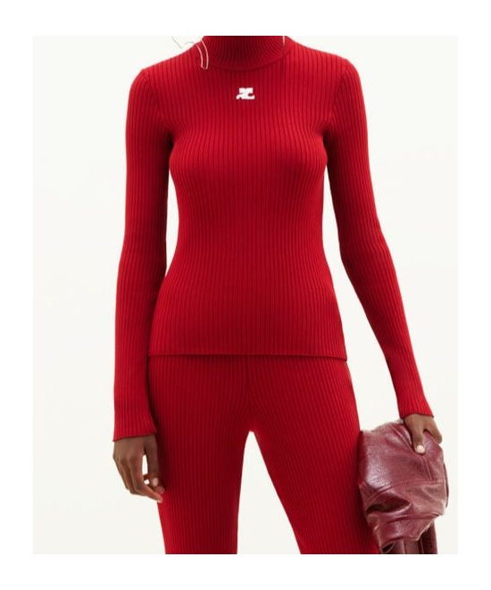 Courrèges Logo-embroidered Roll-neck Jumper In Red
