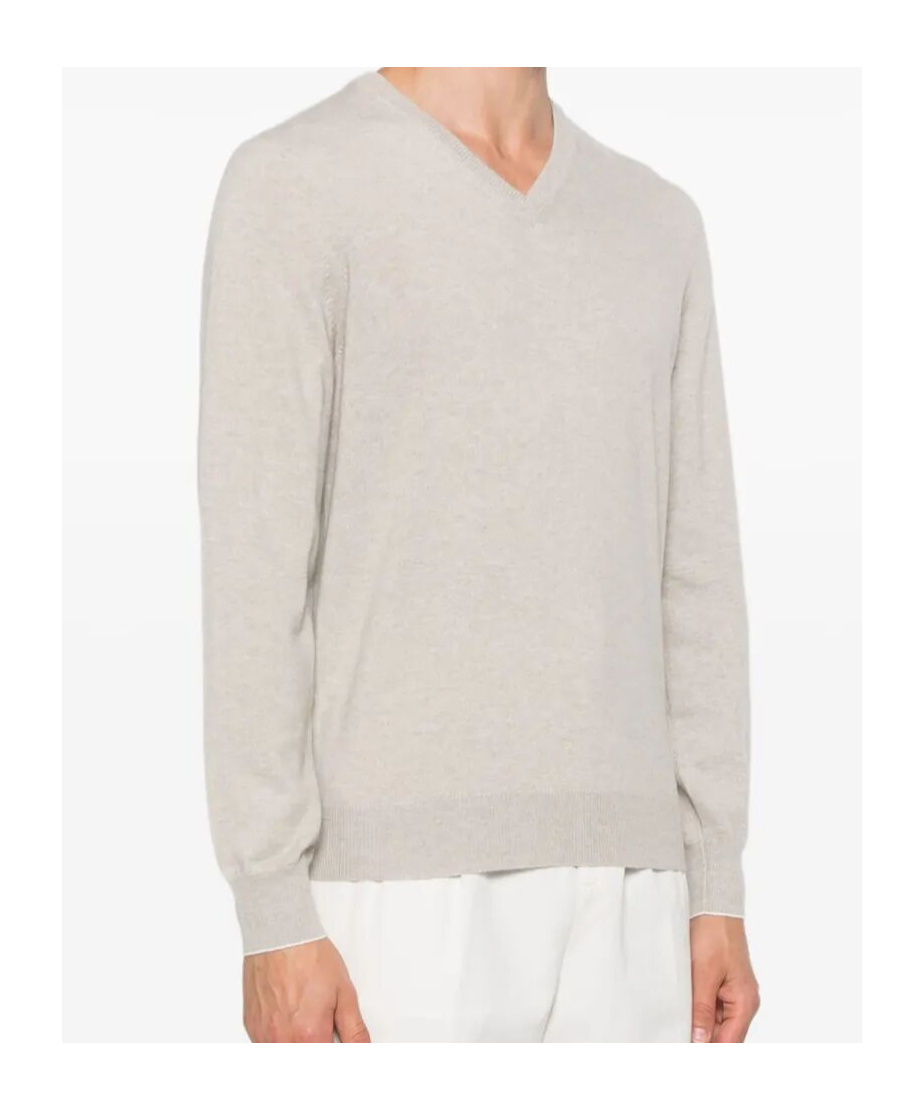 Brunello Cucinelli V-neck Cashmere Sweater In Neutral