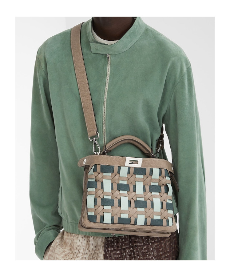 Fendi Peekaboo Soft Small Multicolour Interlaced Leather Bag In Nude