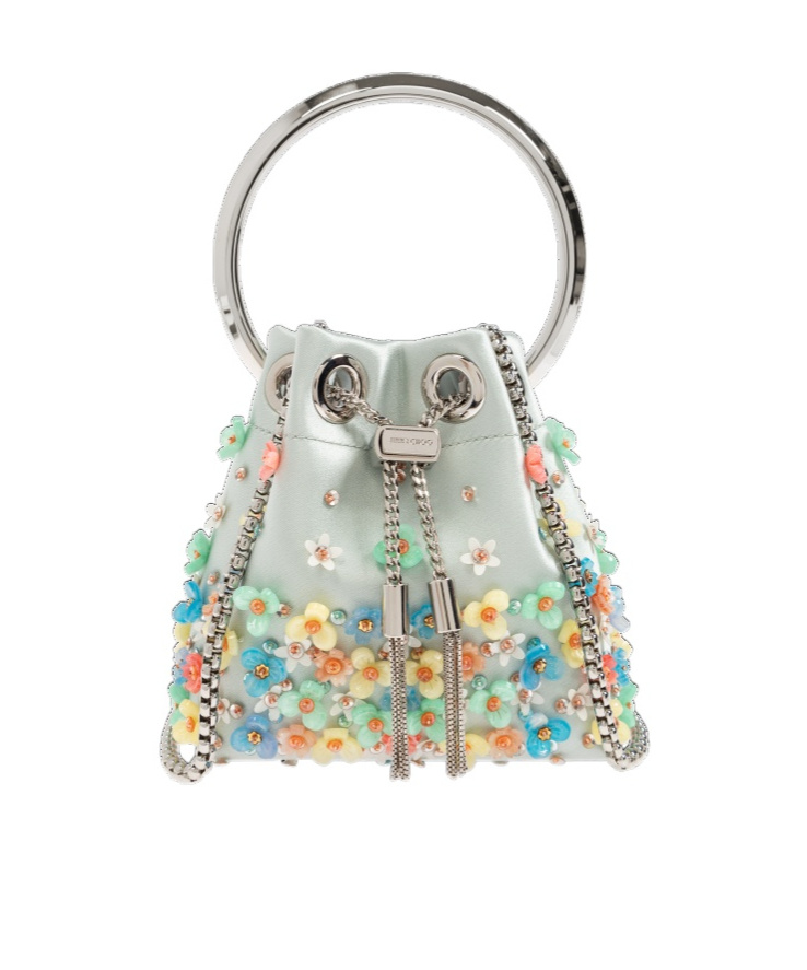 Jimmy Choo Silver Mesh Bag With Embroidered Daisies