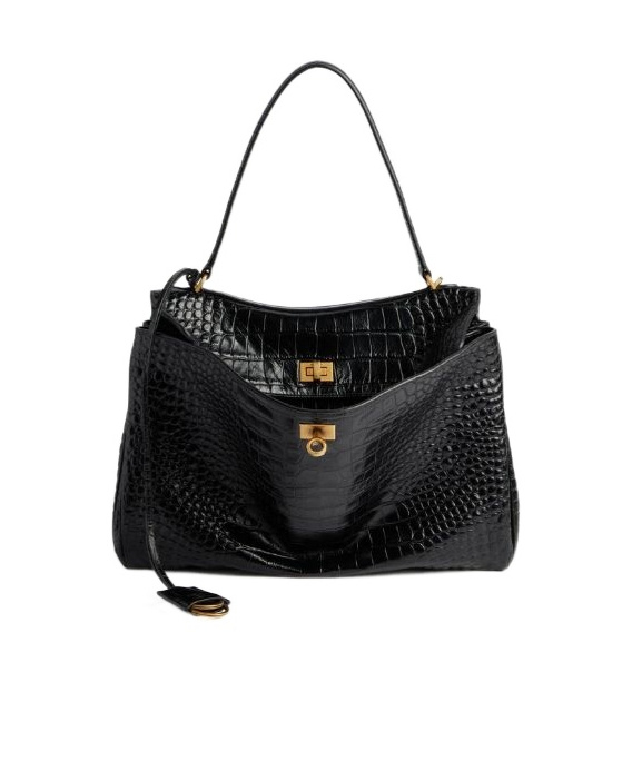 Balenciaga Women`s Medium Rodeo Crocodile Embossed Bag In Black In Black