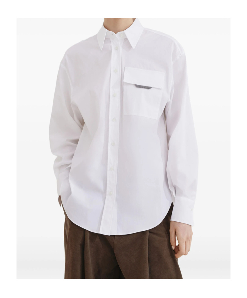 Brunello Cucinelli Button-front Poplin Shirt With Monili Pocket In White
