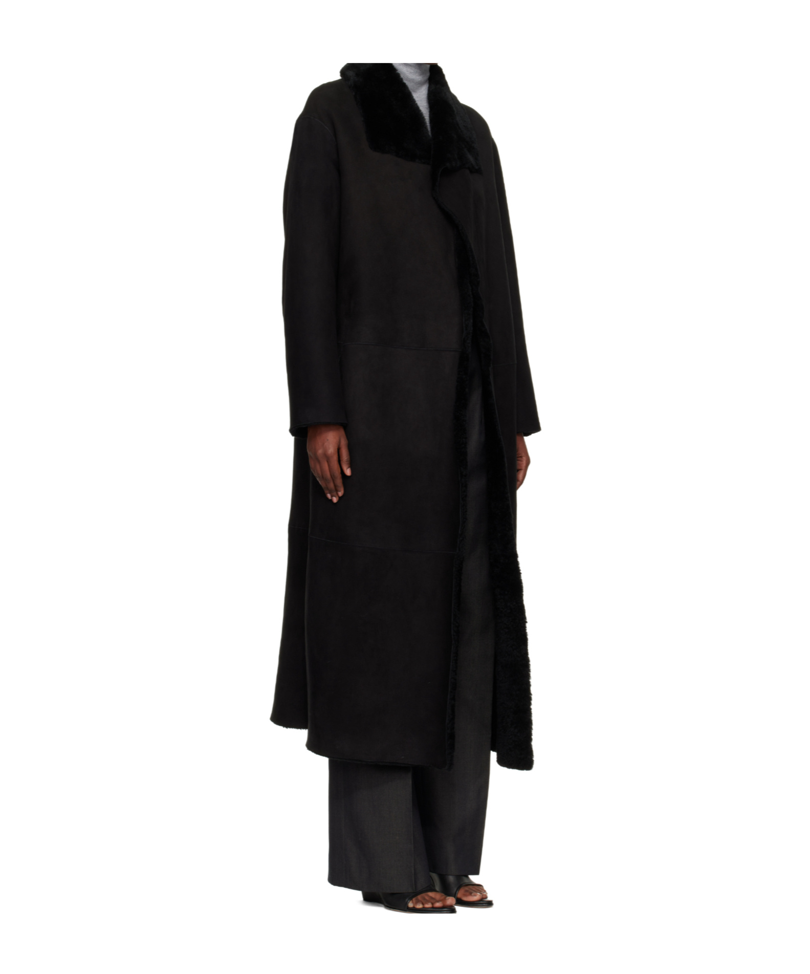 Nour Hammour Merinos Oversized Shearling Coat In Black