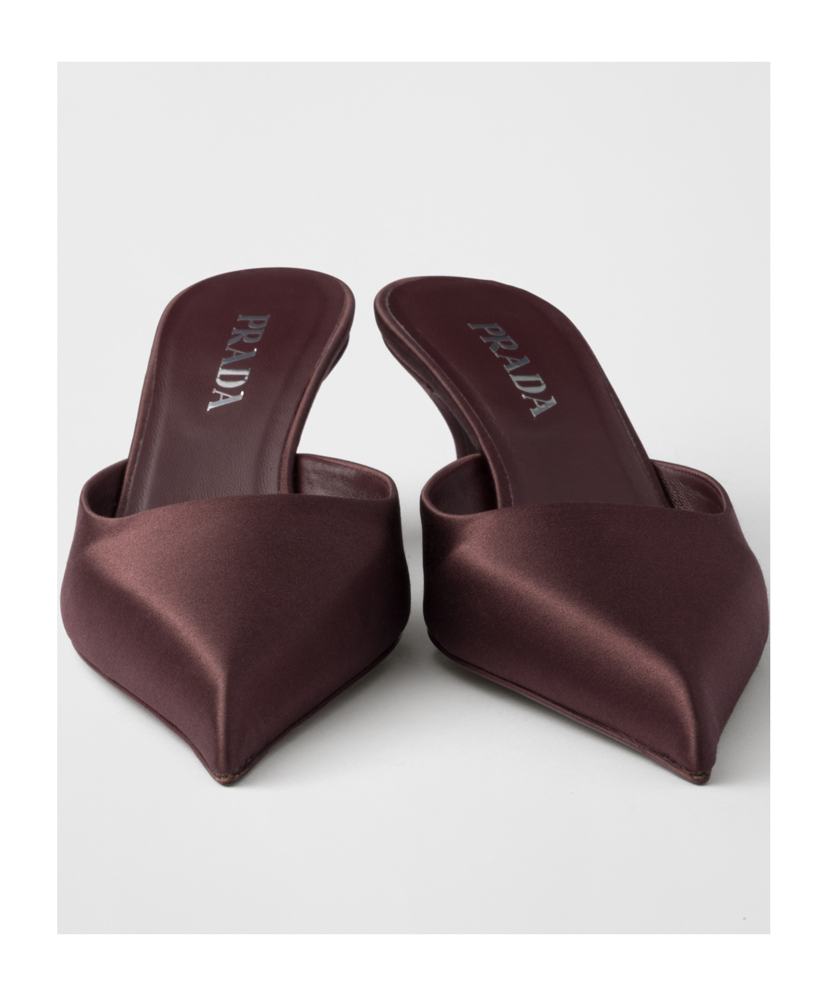 Prada Satin Mules Kitten Heel Pointed Toe In Red