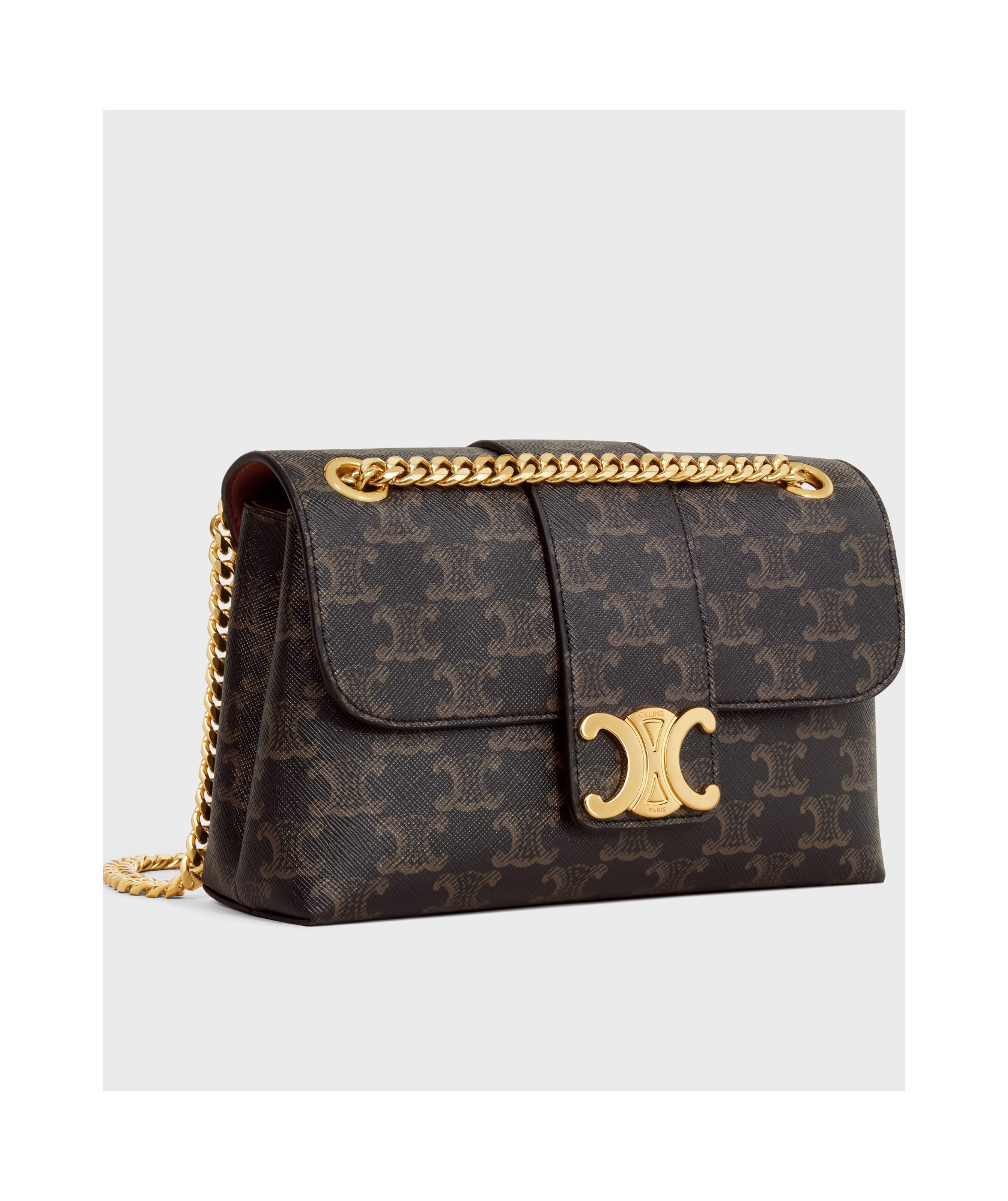Celine Medium Tilly Bag In Triomphe Canvas And Calfskin In Brown