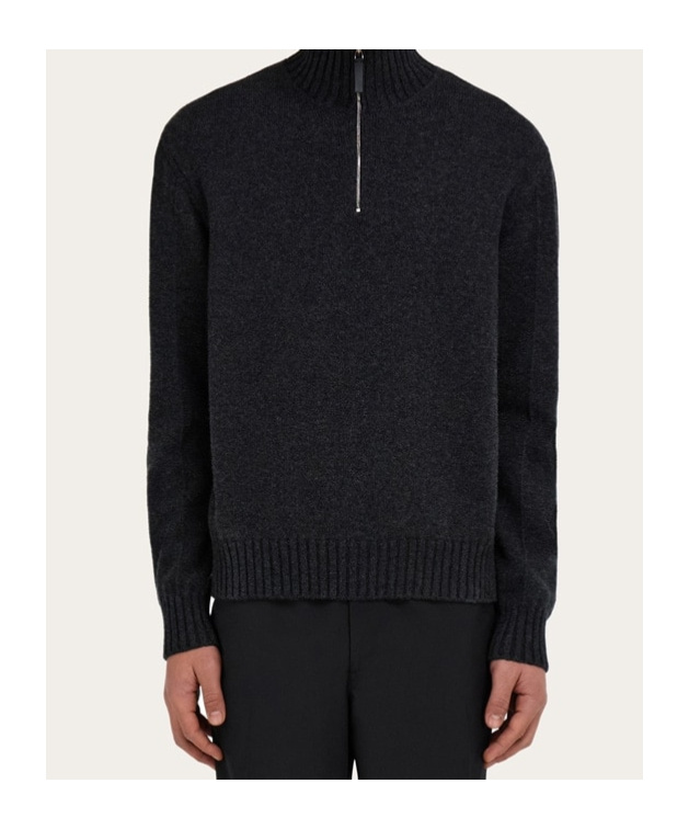 Ferragamo Cashmere Blend Sweater Ribbed Collar Cuffs Hem In Black