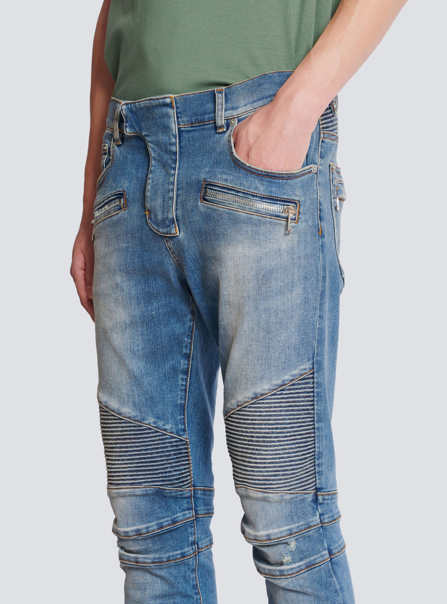 Balmain Slim Fit Jeans For Men In Gray