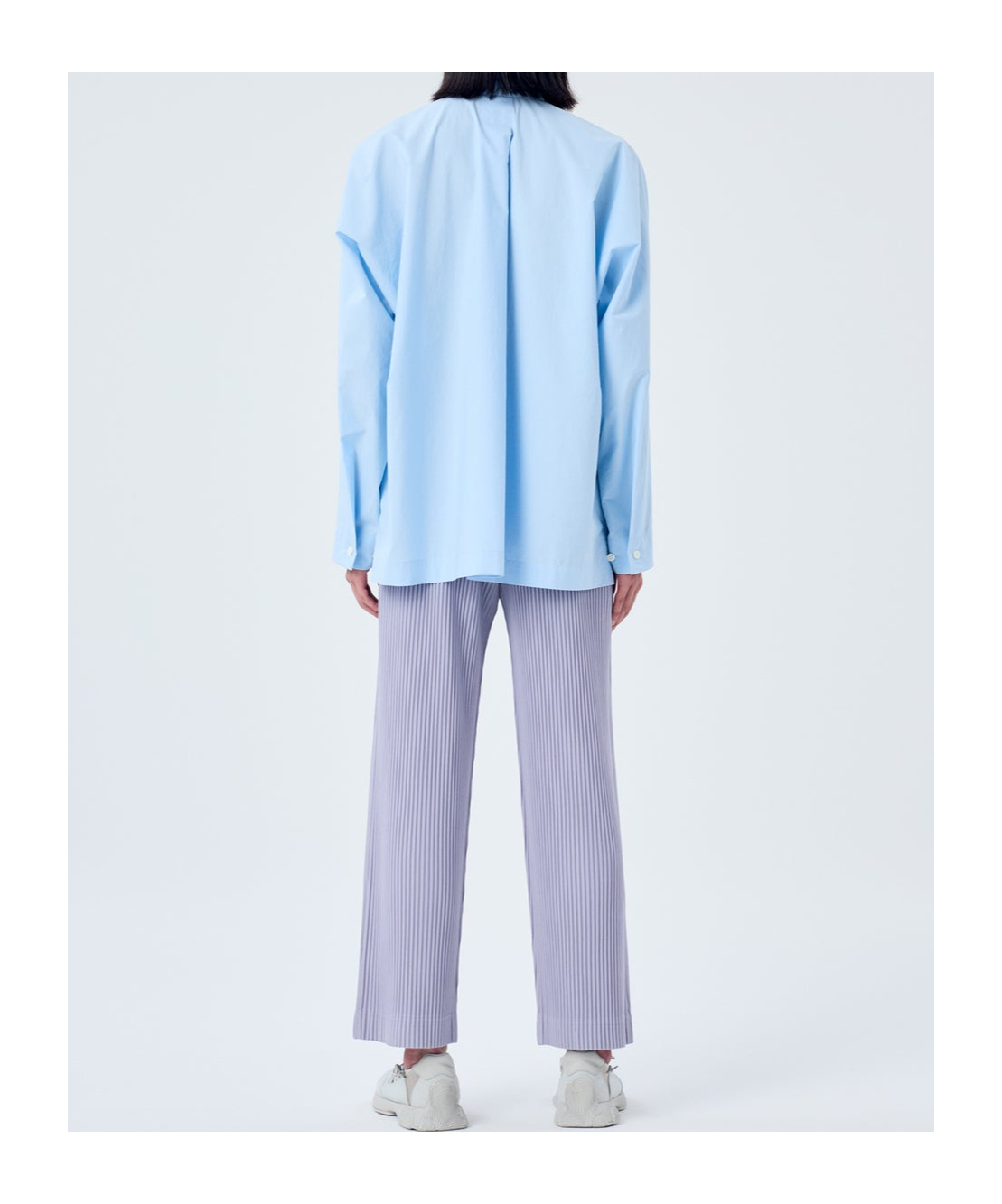 Issey Miyake Poplin Shirt With Chest Pocket And Mandarin Collar In Sky Blue