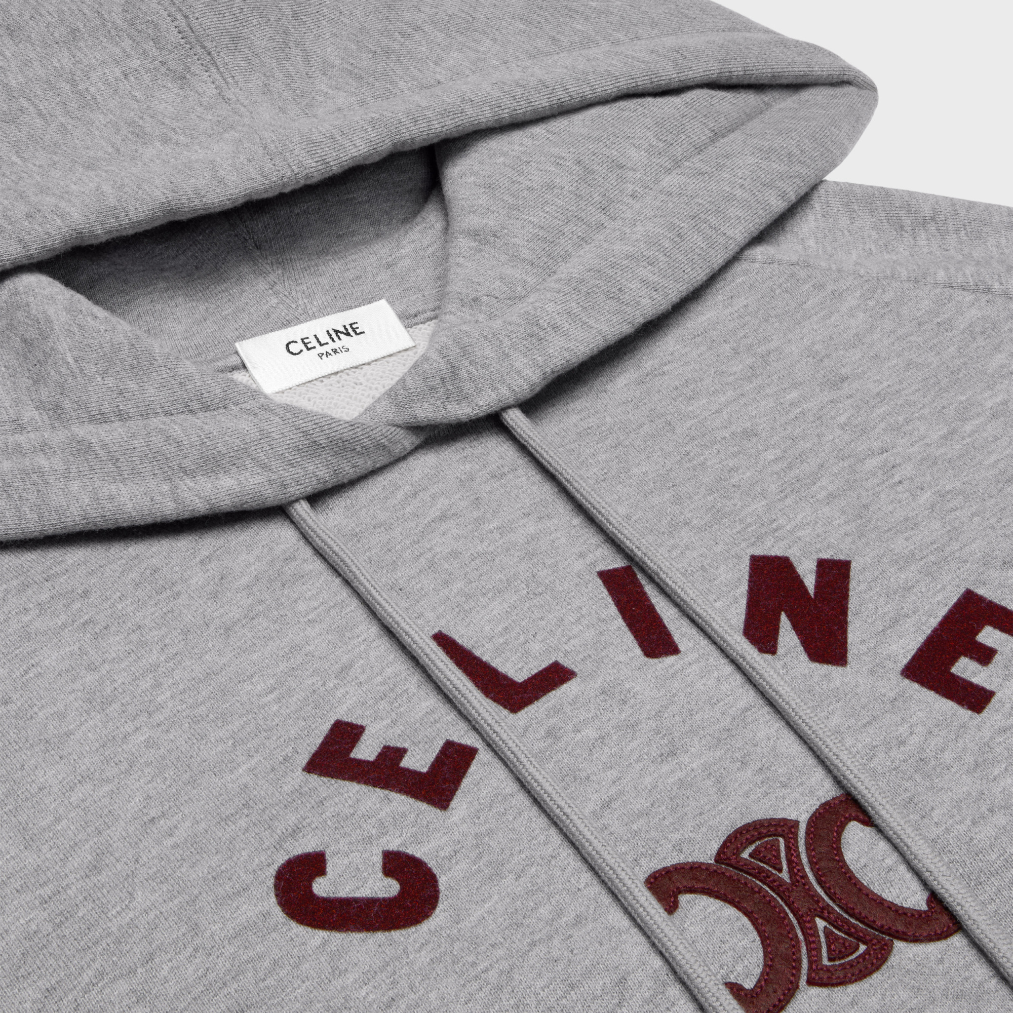 Celine Triomphe Cotton Fleece Hoodie In Gray