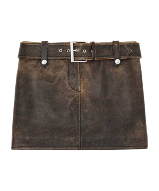 Alexander Mcqueen Belted Leather Mini Skirt In Black