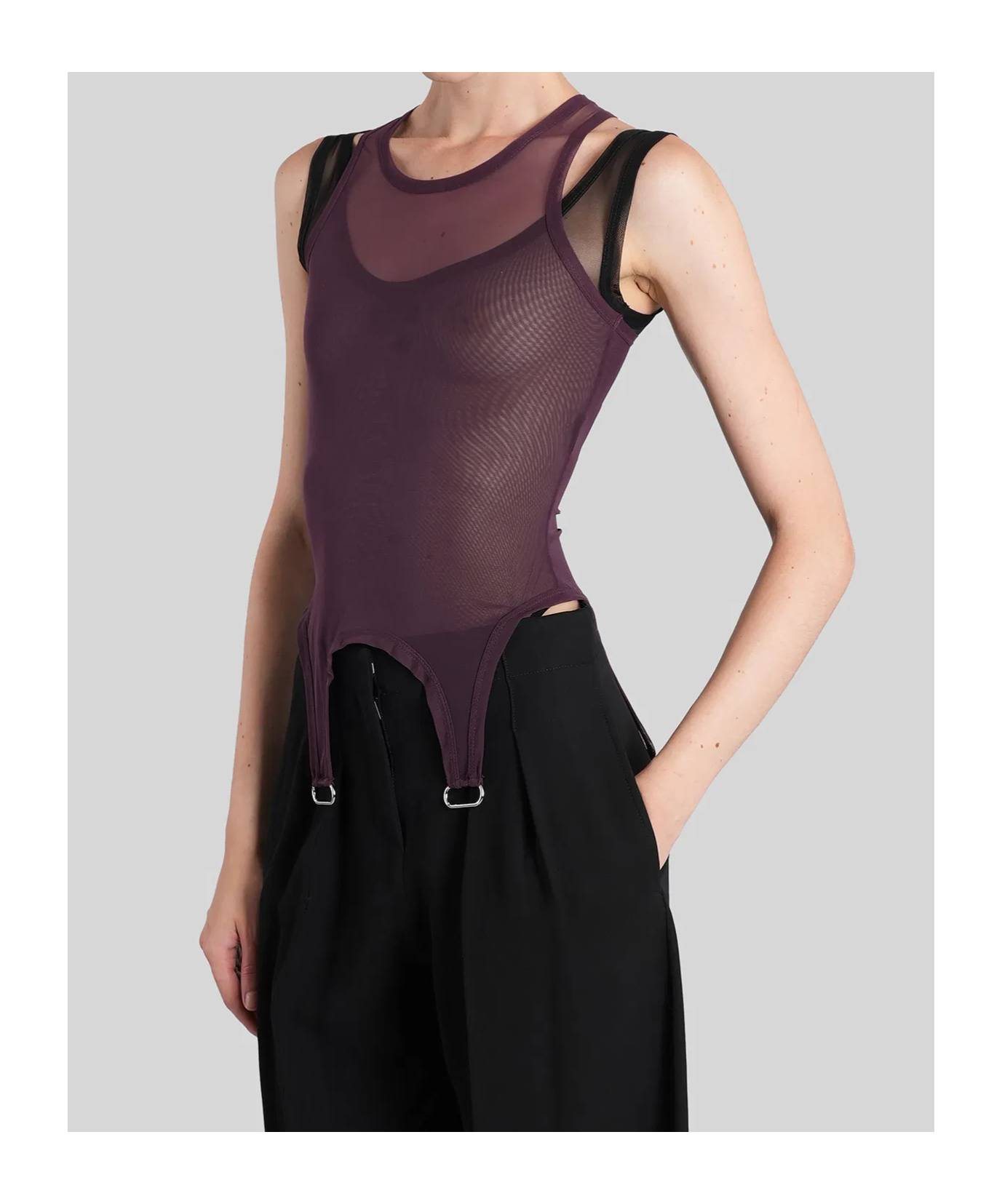 Mugler Semi-transparent Layered Jumpsuit In Black