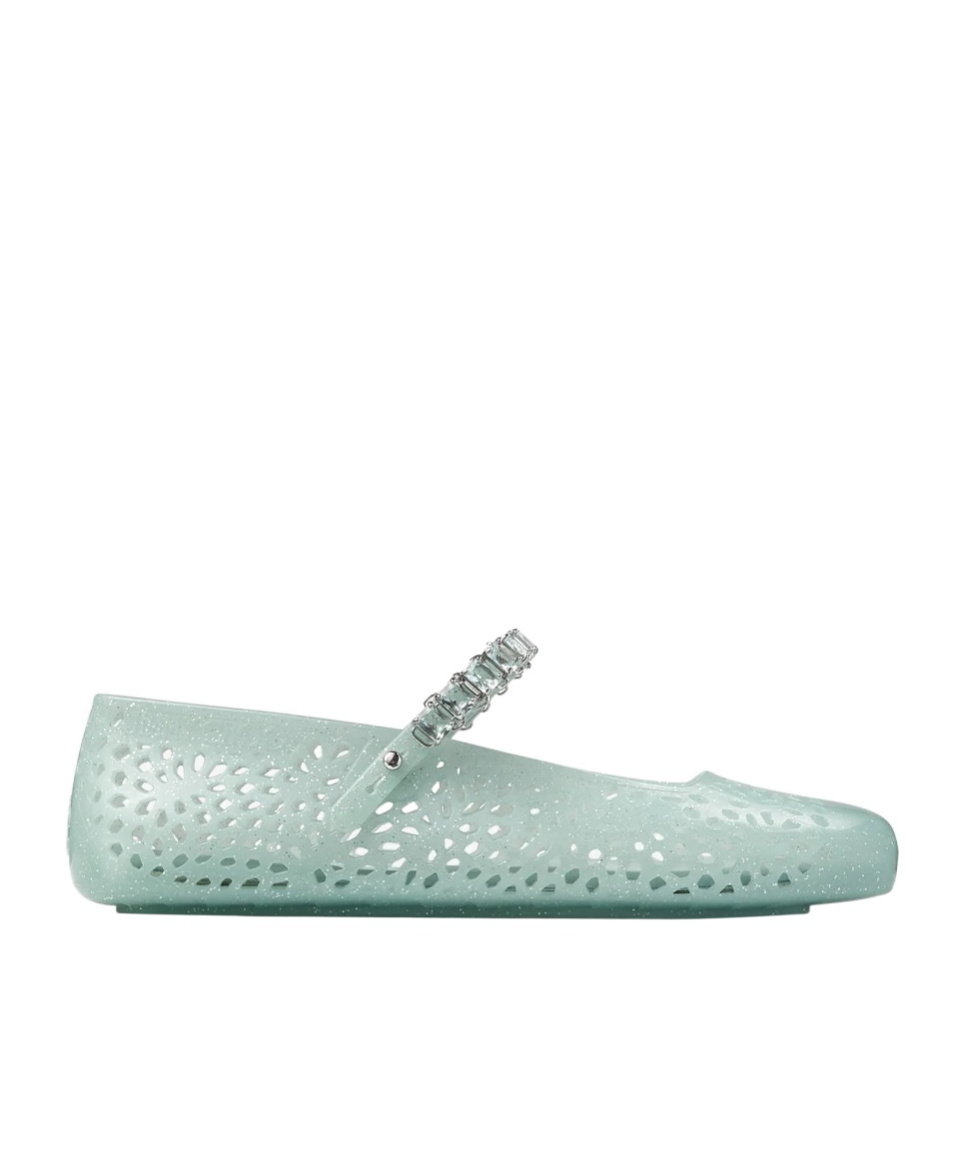Jimmy Choo Light Green Jelly Ballet Flats With Crystal In Green