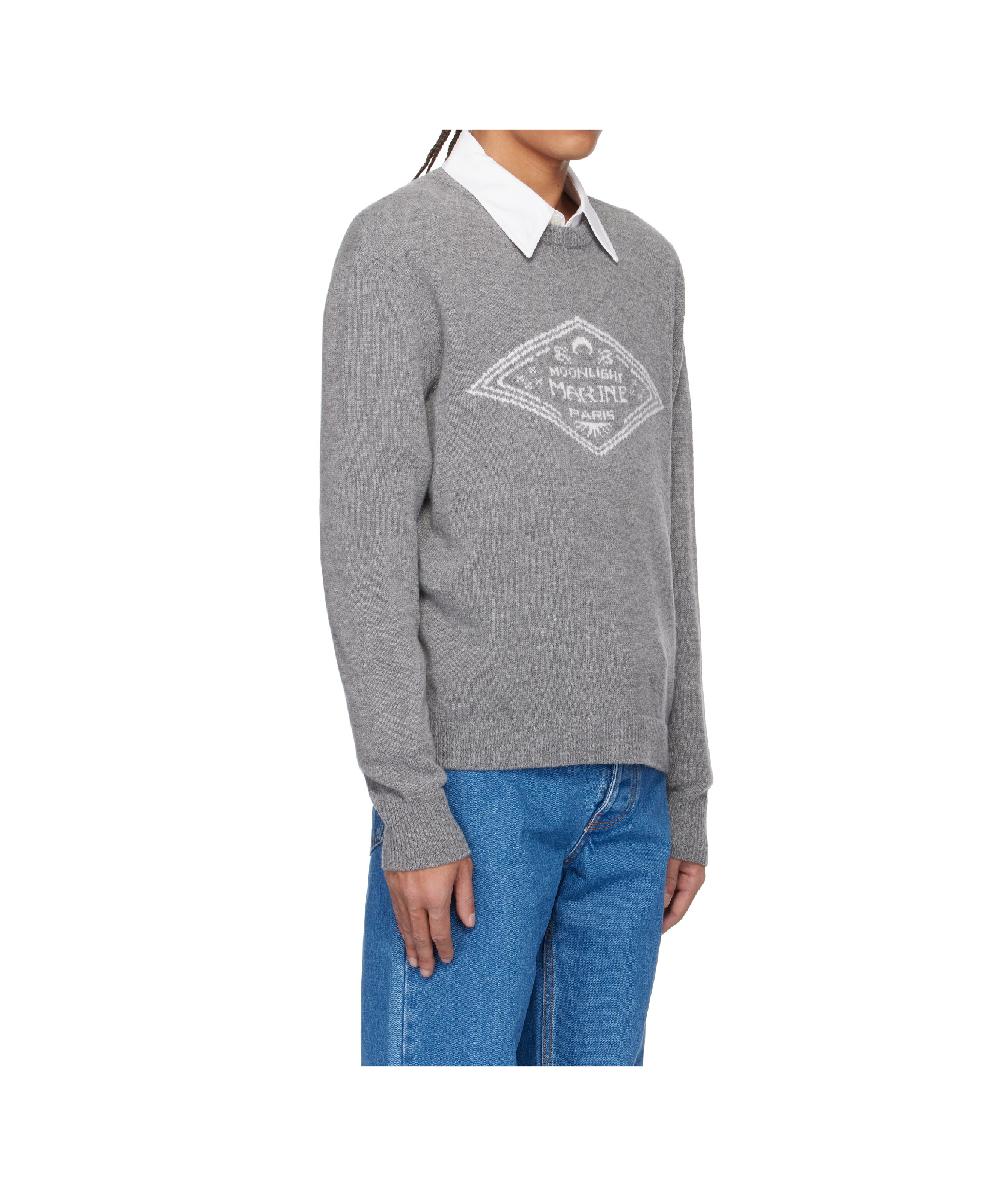 Marine Serre Gray Clean Wool Knit Crewneck Sweater