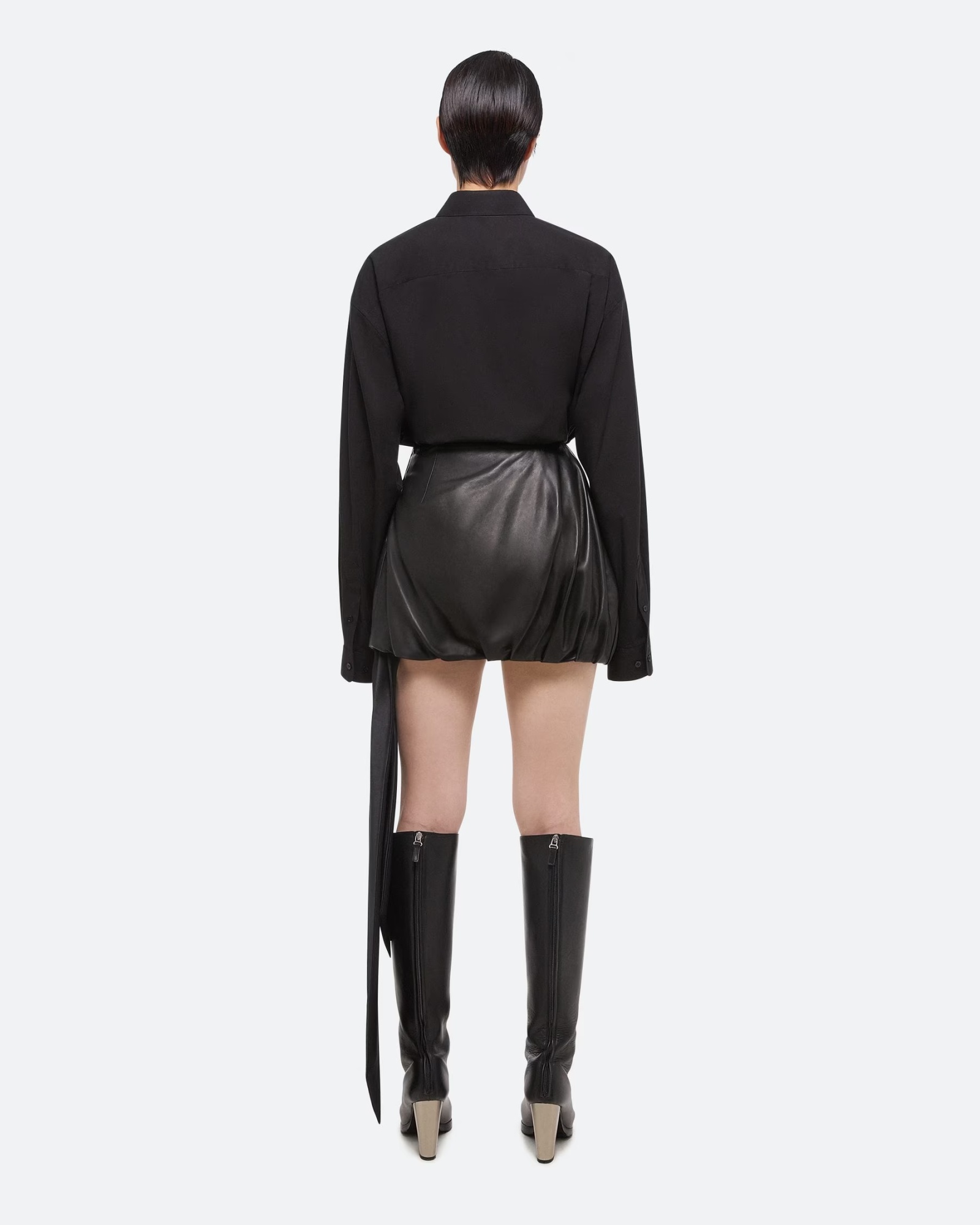 Helmut Lang Bubble Leather Miniskirt In Black