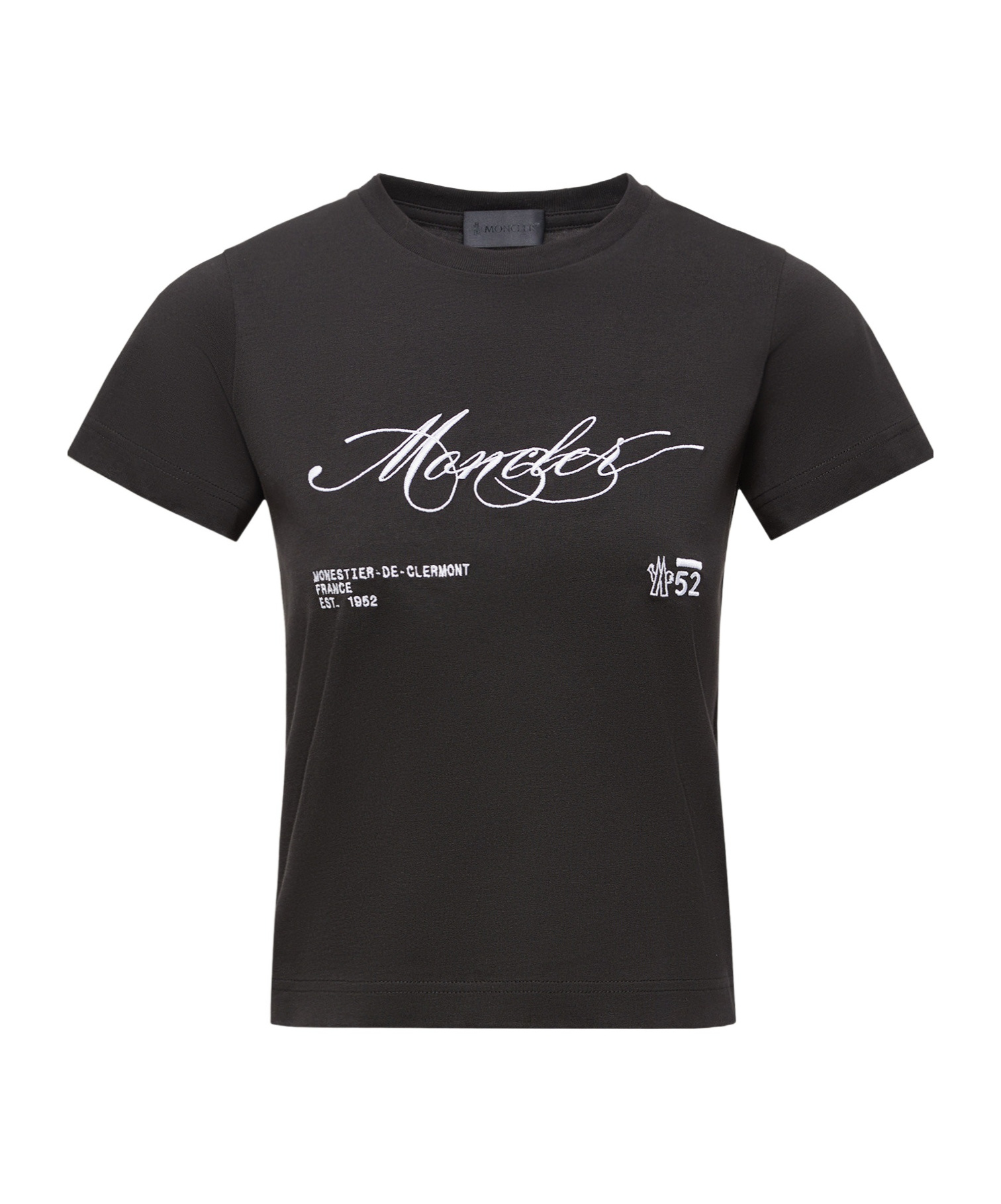 Moncler Women Cotton T-shirt With Embroidered Cursive Logo In Black