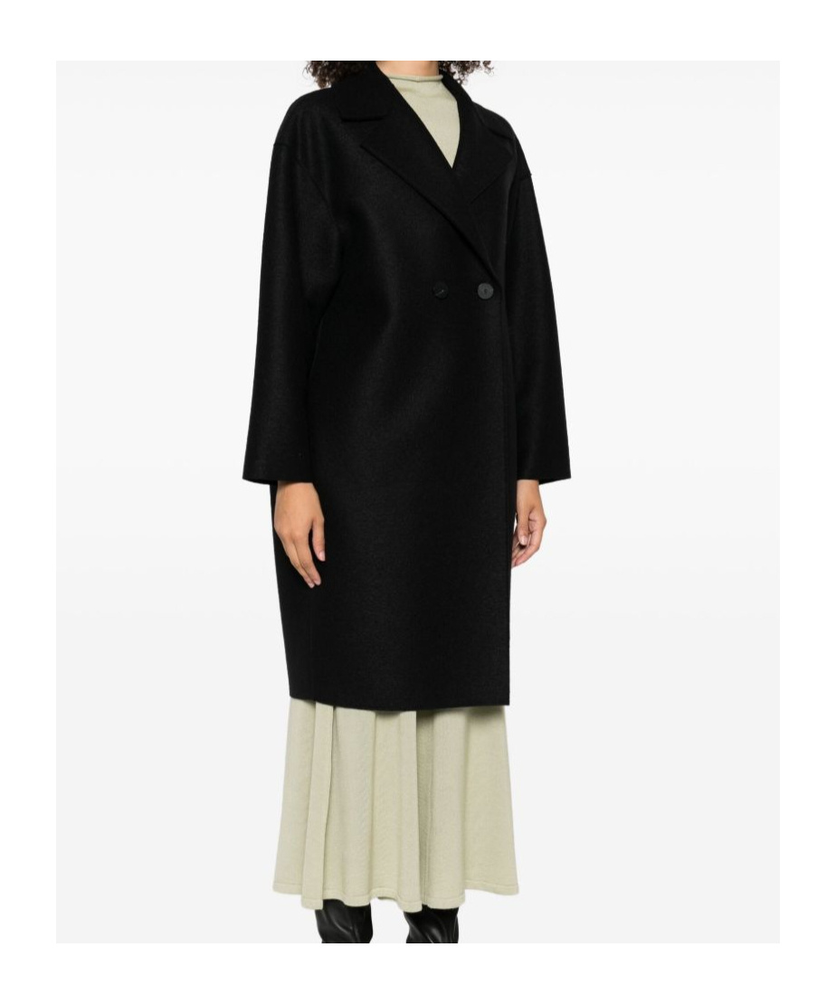 Harris Wharf London Black Double-breasted Coat With Dropped Shoulders In Wool Woman In Black
