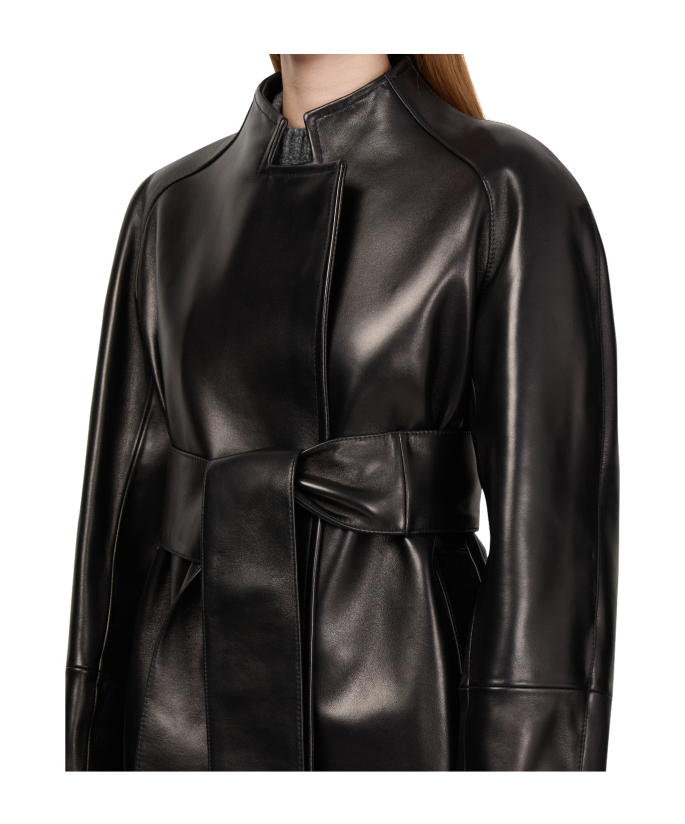 Khaite Long-sleeved Leather Jacket In Black