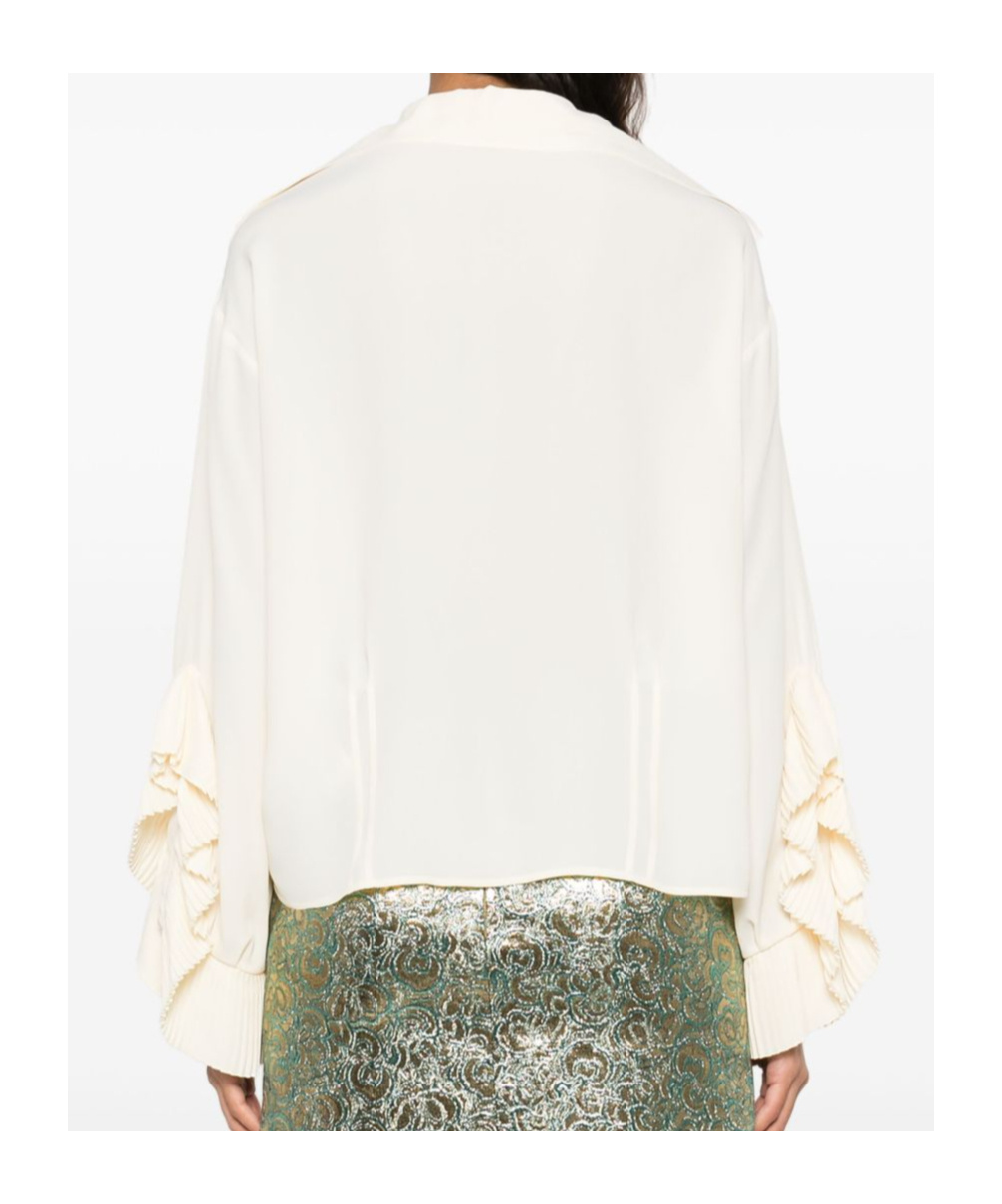 N°21 White Pleated Ruffle Sleeve Blouse In White