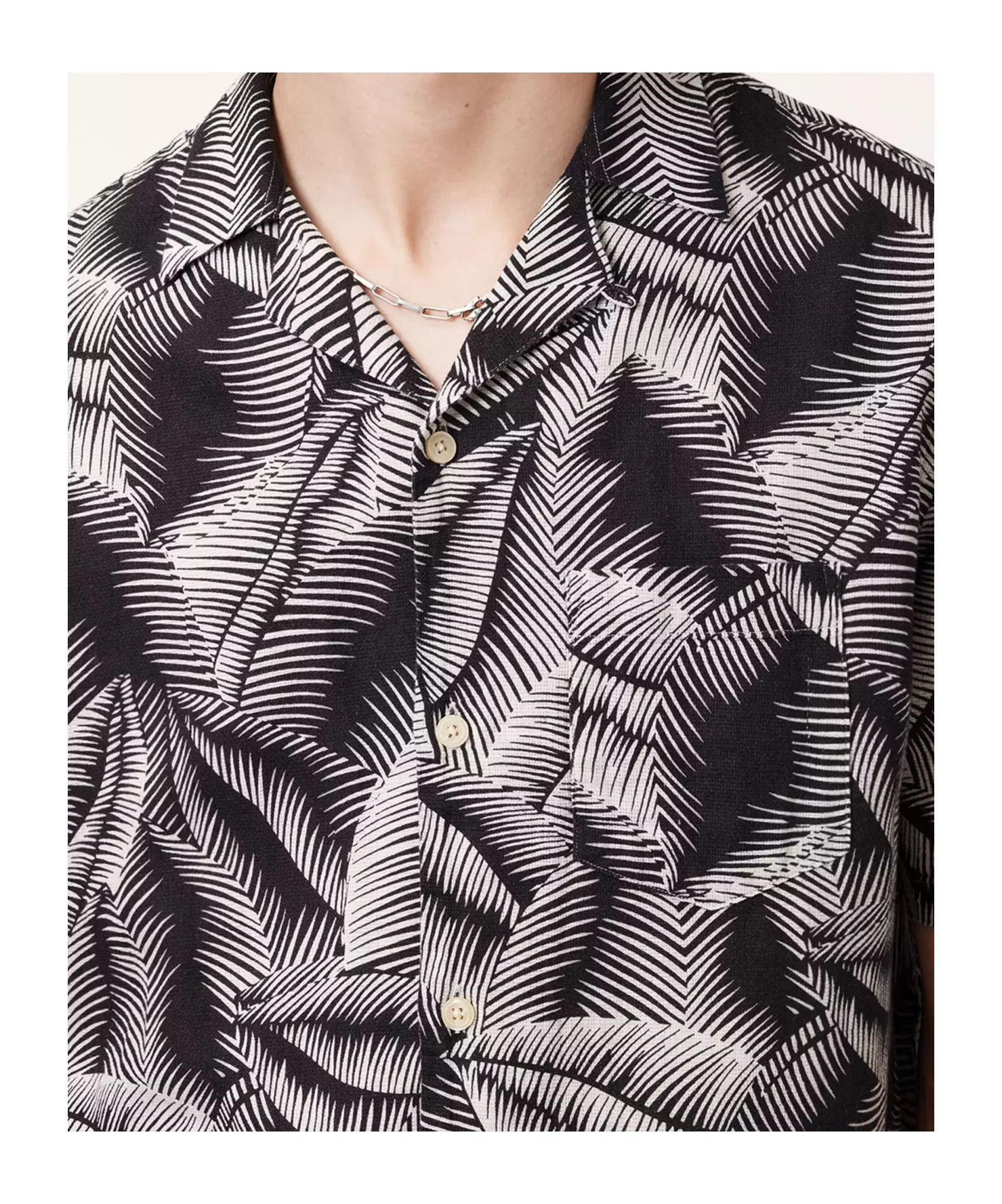 Allsaints Mens Pebblestone Gr Marseille Graphic-print Linen-cotton Shirt In Black